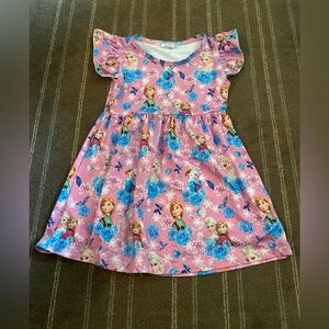 Pink Kids Dress with Blue Floral Print